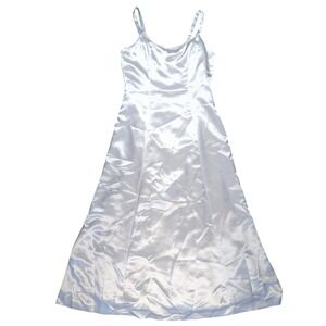 Vintage 90s White Heavy Satin Bridal Maxi Dress Spaghetti Strap Dress